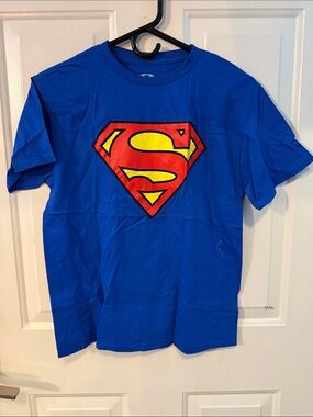 DC Bright Blue Kids Tee with Red & Yellow Superman Shield